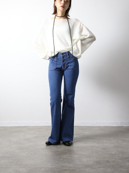 12.5oz 貼りポケベルボトムジーンズ　1970年代復刻  レトロブリーチカラー/ユニセックス