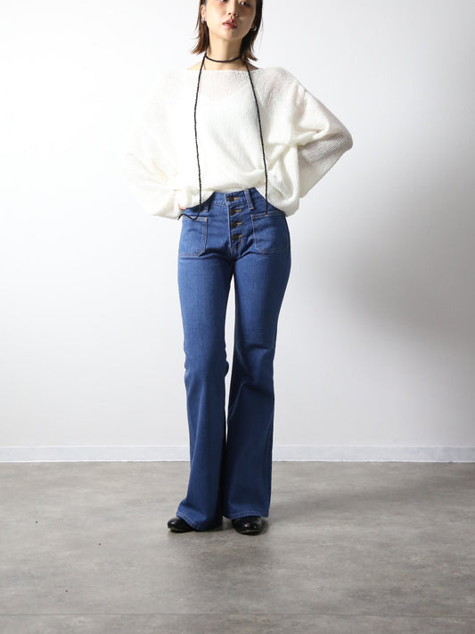 12.5oz 貼りポケベルボトムジーンズ　1970年代復刻  レトロブリーチカラー/ユニセックス