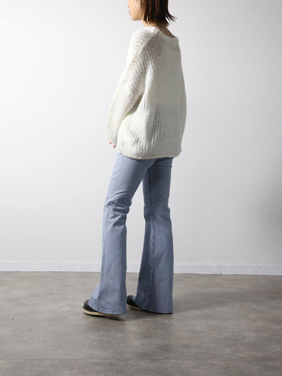 貼りポケヒッコリーベルボトムジーンズ　1970年代復刻  ブリーチカラー/ユニセックス