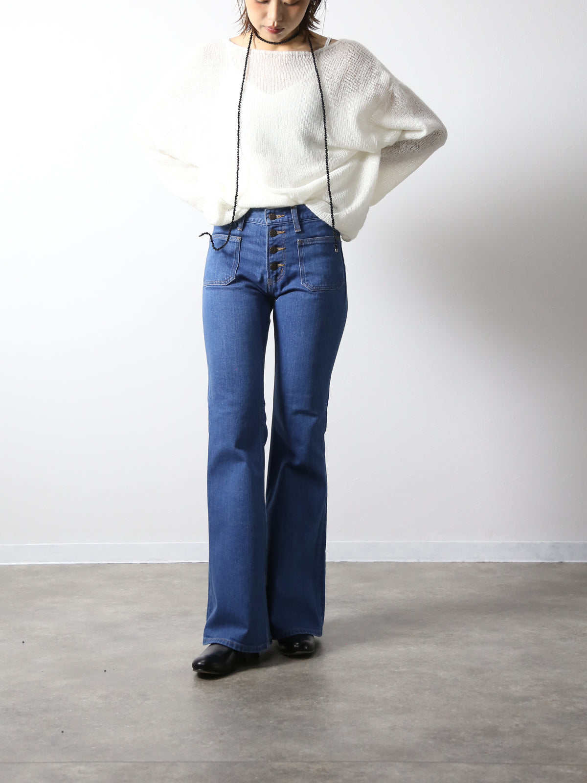 12.5oz 貼りポケベルボトムジーンズ　1970年代復刻  レトロブリーチカラー/ユニセックス