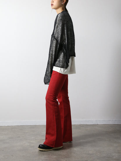 ジンバブエコットン ベルボトムジーンズ　レッドカラーデニム/ユニセックス