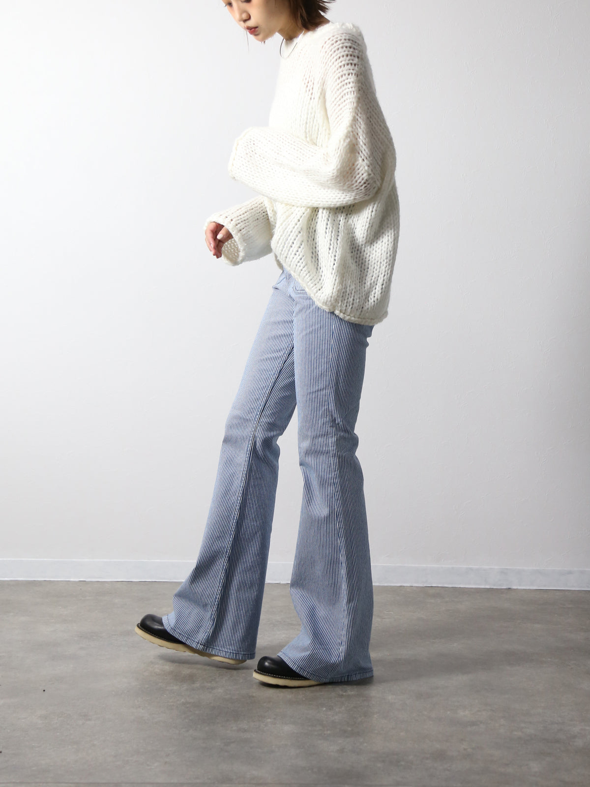 貼りポケヒッコリーベルボトムジーンズ　1970年代復刻  ブリーチカラー/ユニセックス