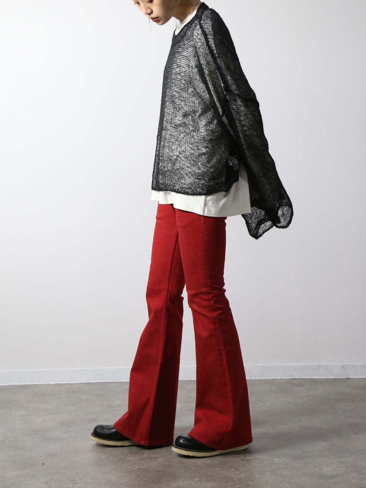 ジンバブエコットン ベルボトムジーンズ　レッドカラーデニム/ユニセックス