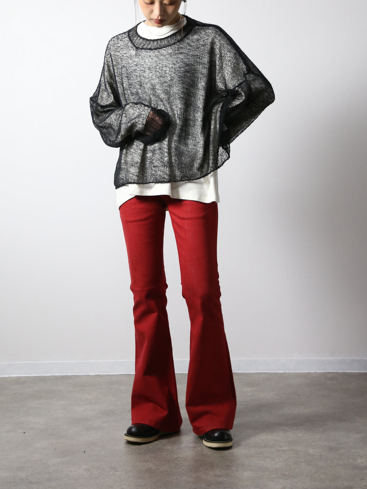 ジンバブエコットン ベルボトムジーンズ　レッドカラーデニム/ユニセックス