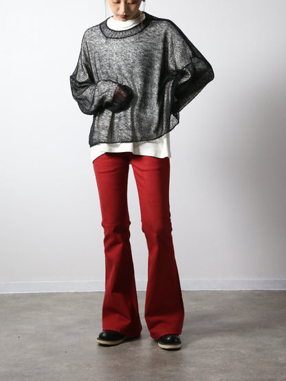 ジンバブエコットン ベルボトムジーンズ　レッドカラーデニム/ユニセックス