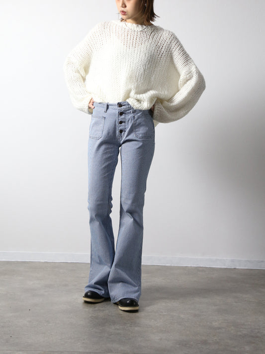 貼りポケヒッコリーベルボトムジーンズ　1970年代復刻  ブリーチカラー/ユニセックス