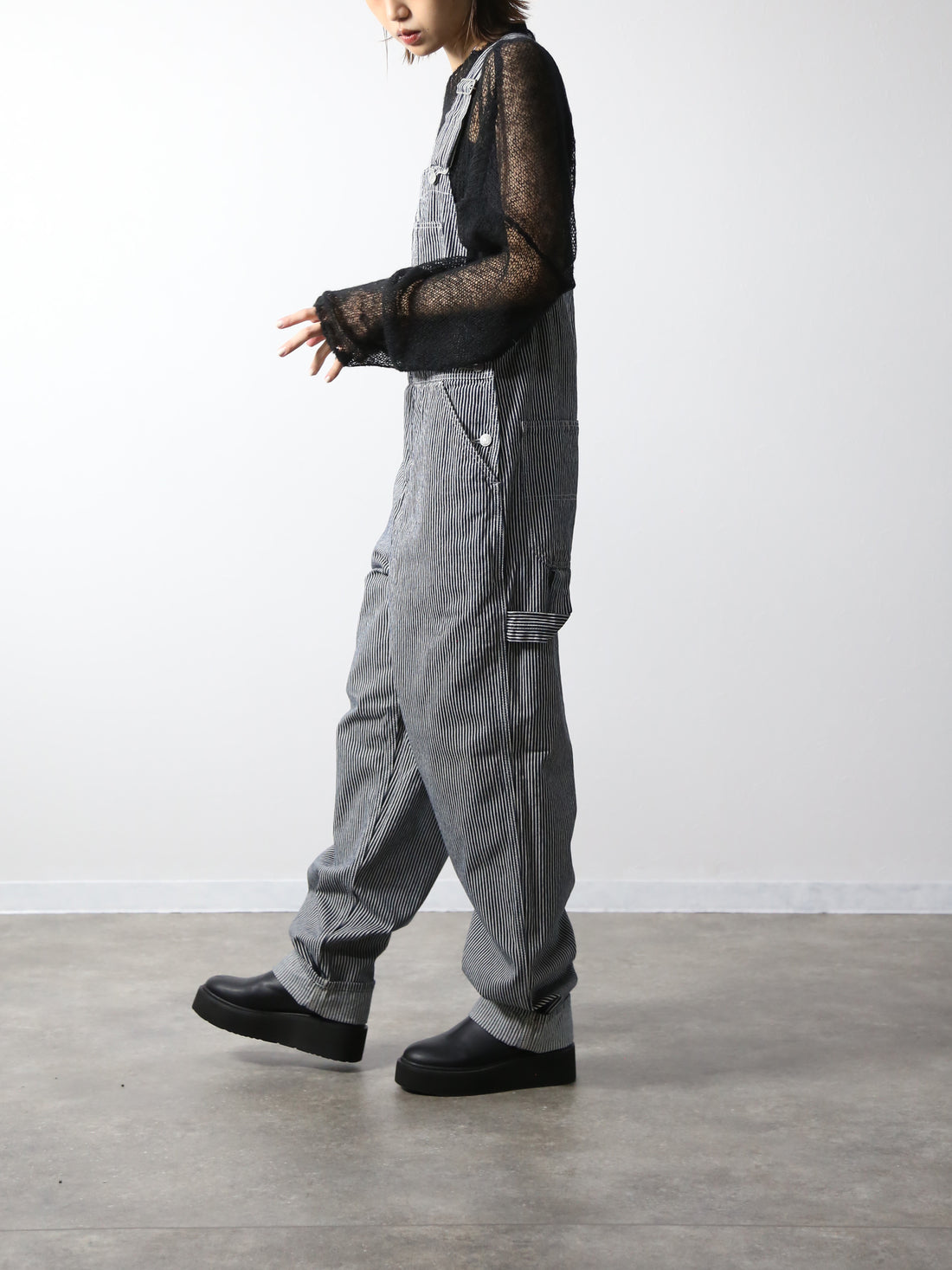 デニムオーバーオール　サロペット　ヒッコリーストライプ　ユニセックス