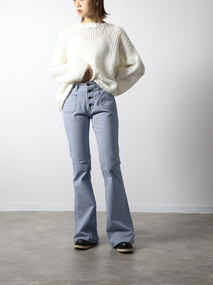 貼りポケヒッコリーベルボトムジーンズ　1970年代復刻  ブリーチカラー/ユニセックス