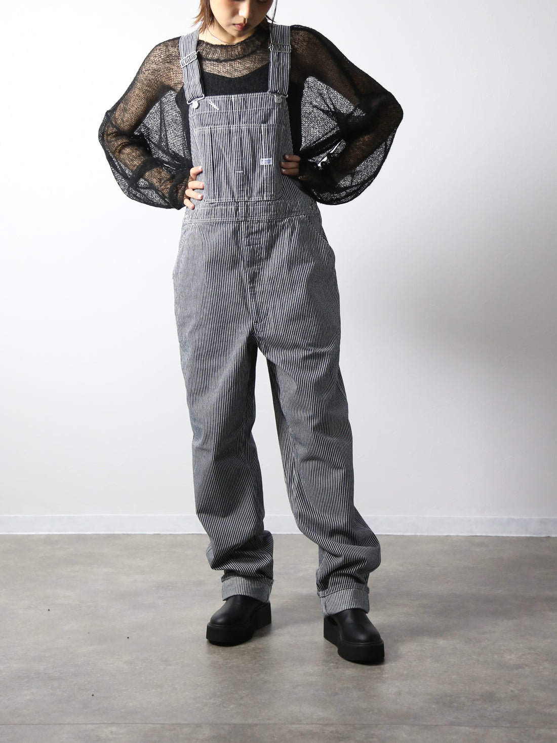 デニムオーバーオール　サロペット　ヒッコリーストライプ　ユニセックス