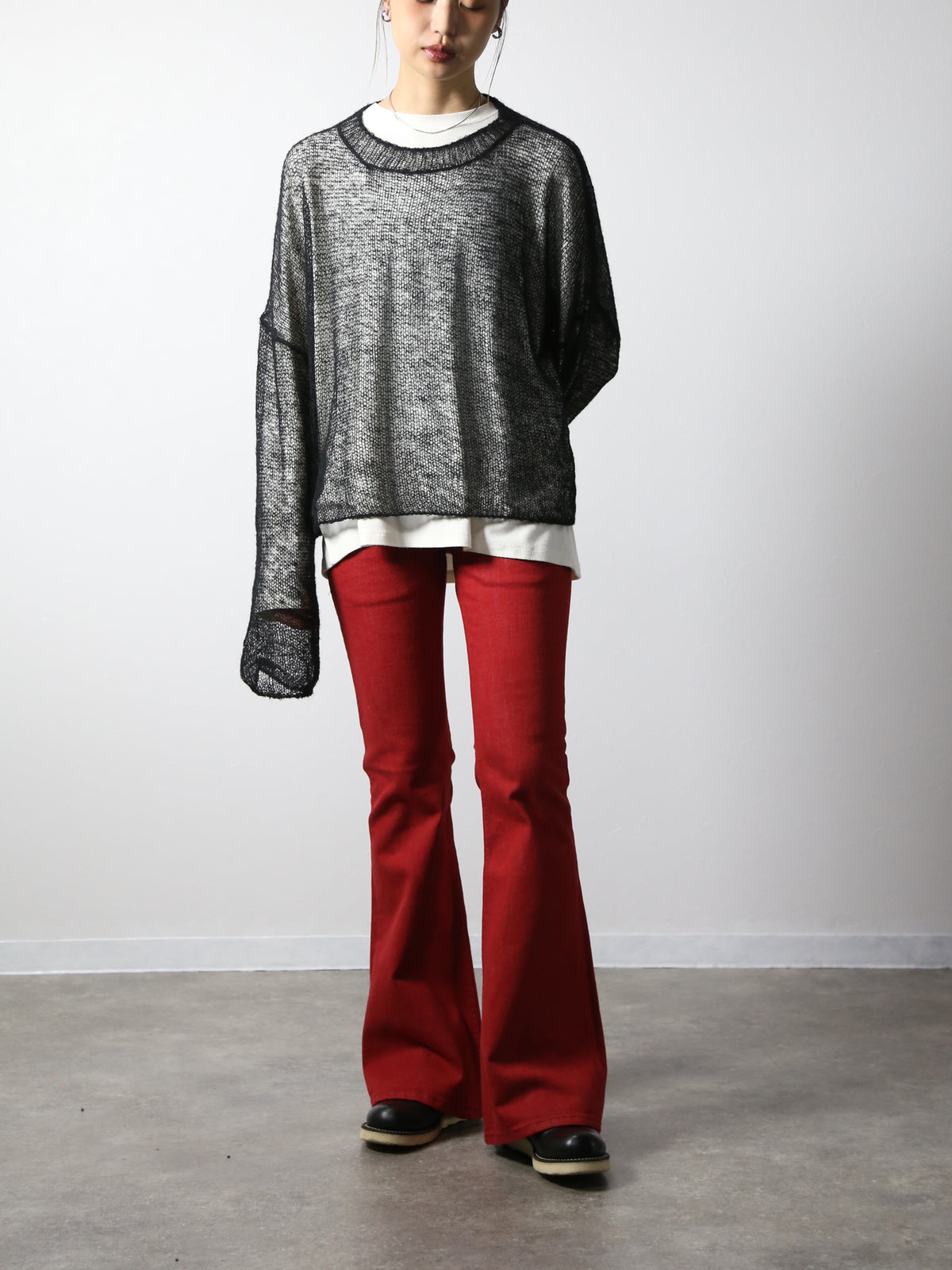 ジンバブエコットン ベルボトムジーンズ　レッドカラーデニム/ユニセックス