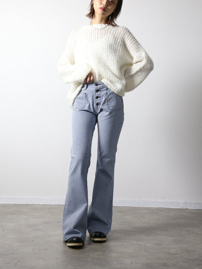 貼りポケヒッコリーベルボトムジーンズ　1970年代復刻  ブリーチカラー/ユニセックス