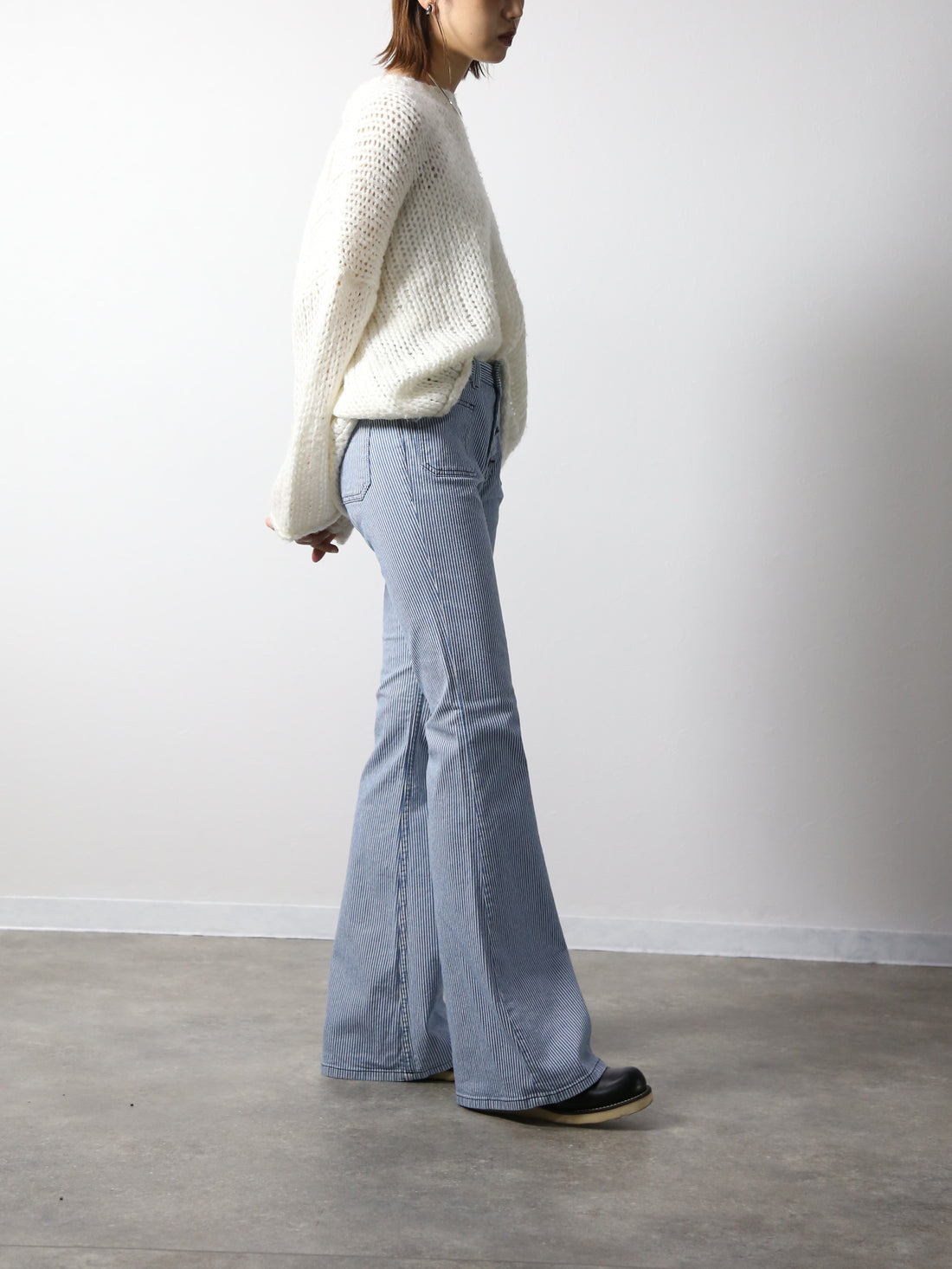 貼りポケヒッコリーベルボトムジーンズ　1970年代復刻  ブリーチカラー/ユニセックス