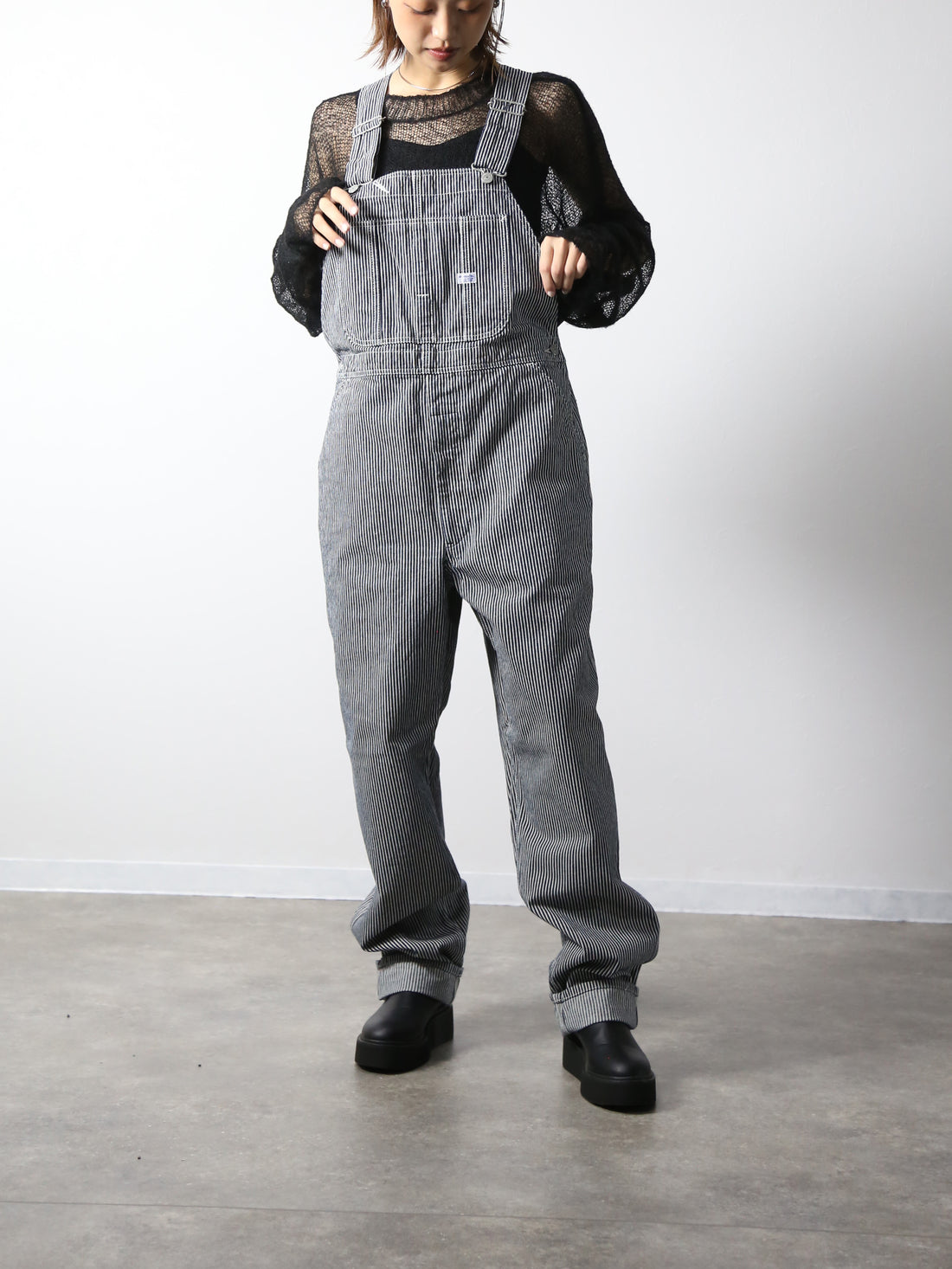 デニムオーバーオール　サロペット　ヒッコリーストライプ　ユニセックス