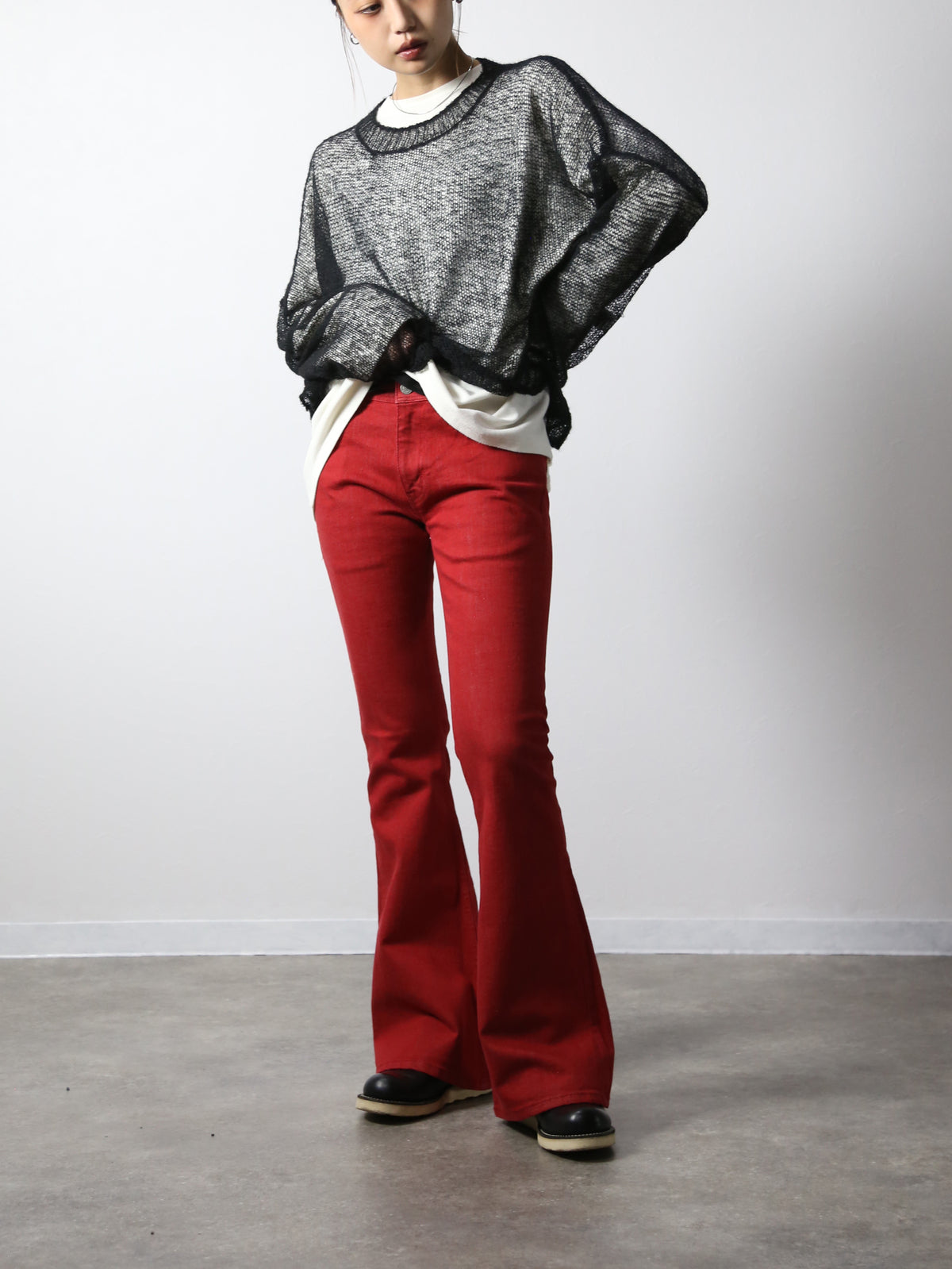 ジンバブエコットン ベルボトムジーンズ　レッドカラーデニム/ユニセックス