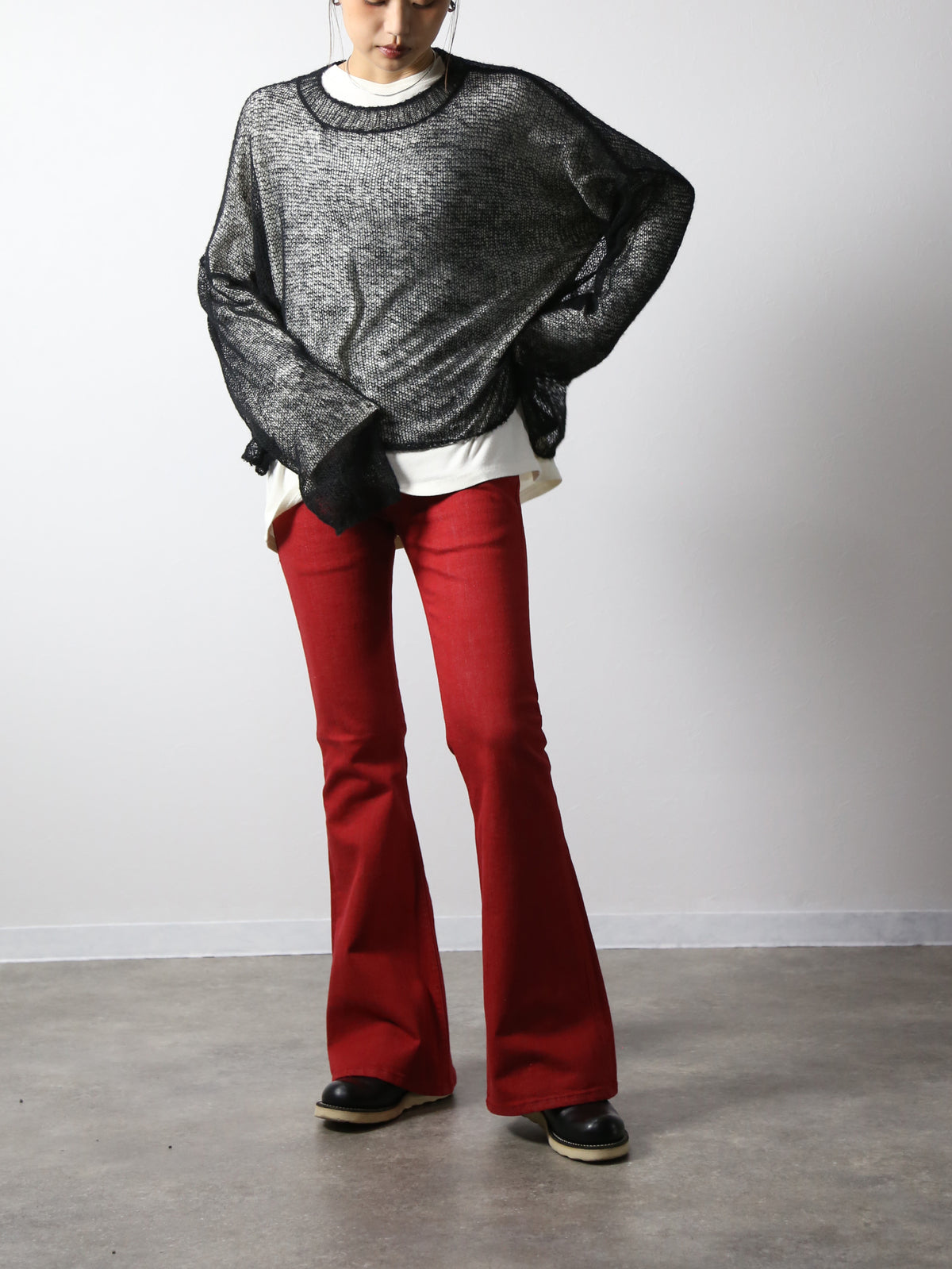 ジンバブエコットン ベルボトムジーンズ　レッドカラーデニム/ユニセックス