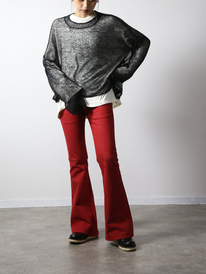 ジンバブエコットン ベルボトムジーンズ　レッドカラーデニム/ユニセックス