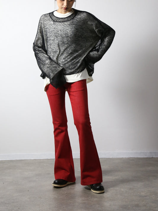 ジンバブエコットン ベルボトムジーンズ　レッドカラーデニム/ユニセックス