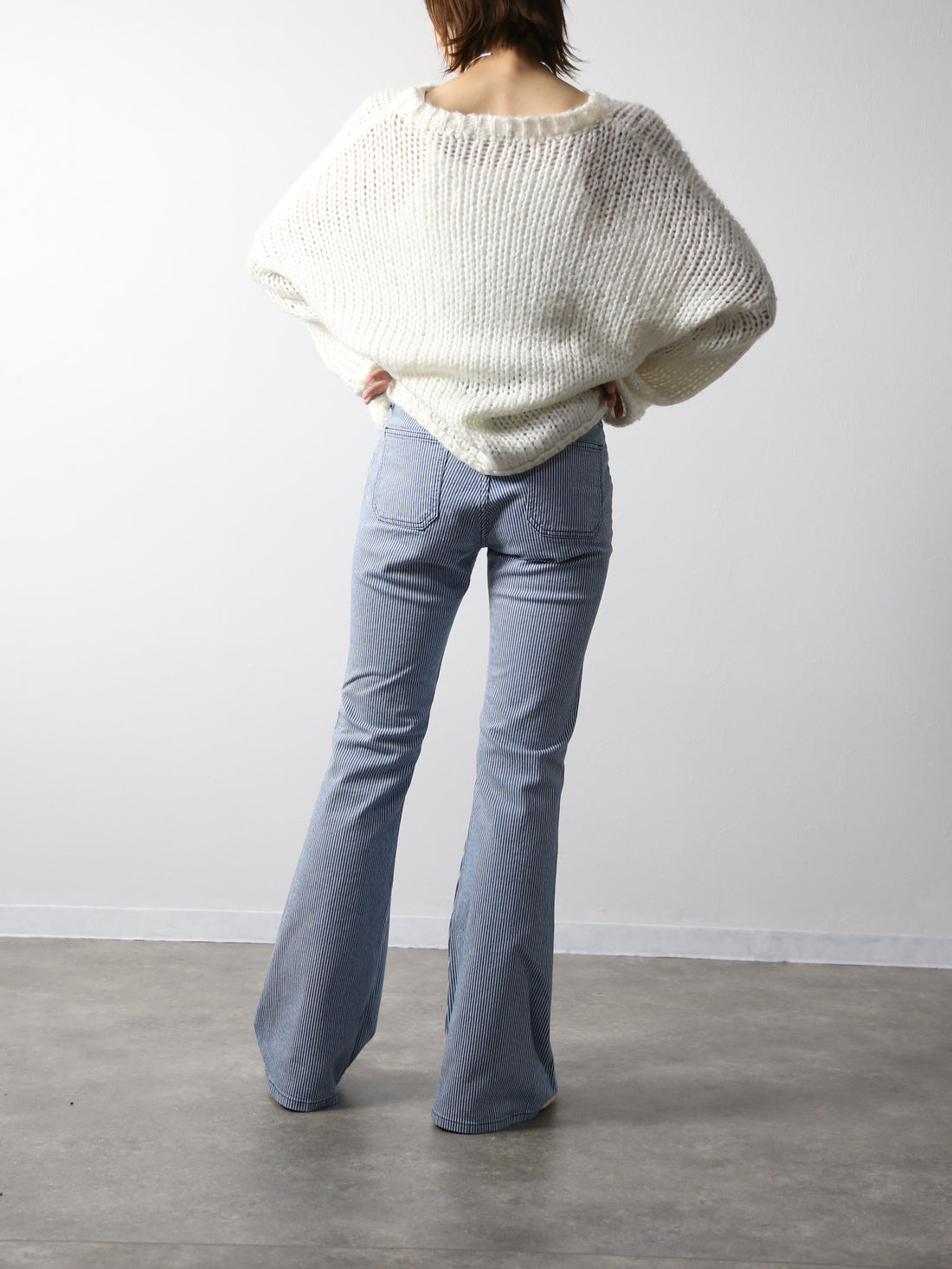 貼りポケヒッコリーベルボトムジーンズ　1970年代復刻  ブリーチカラー/ユニセックス