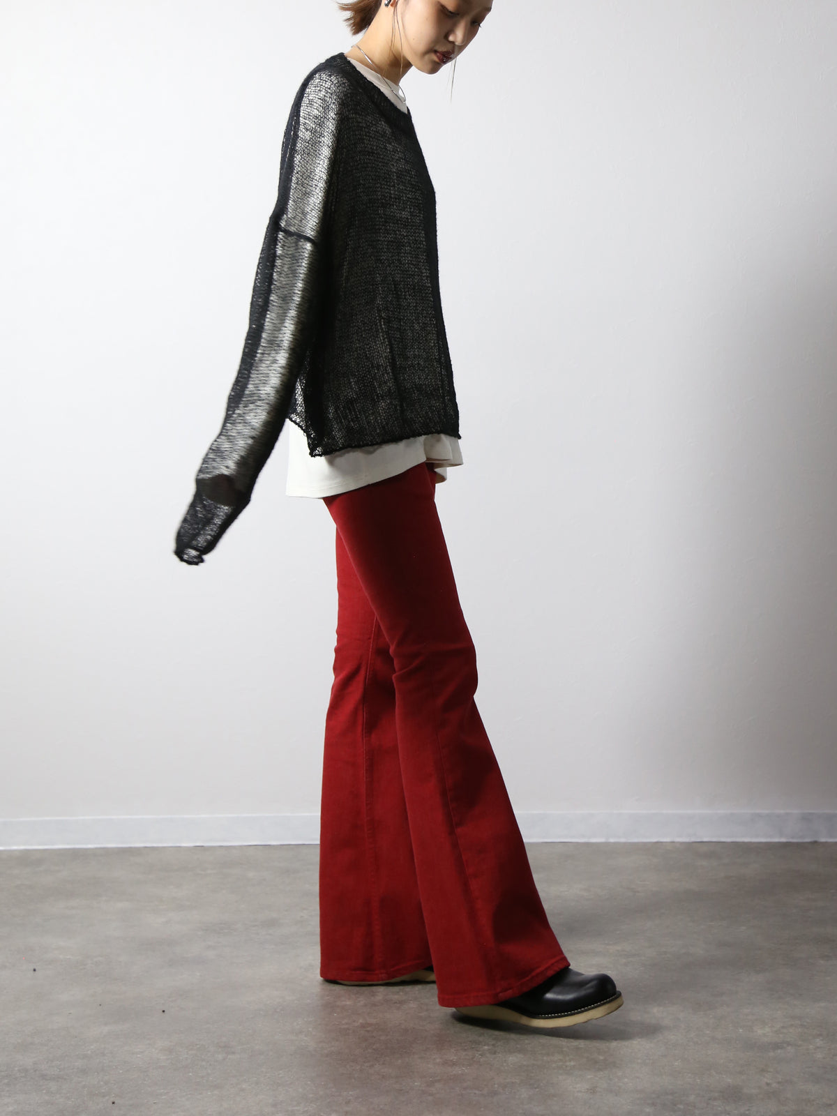 ジンバブエコットン ベルボトムジーンズ　レッドカラーデニム/ユニセックス