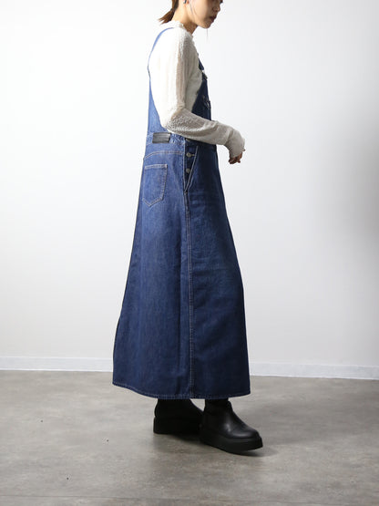 デニムオーバーオールスカート　サロペット　インディゴカラー　レディス