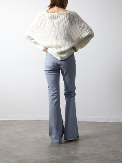 貼りポケヒッコリーベルボトムジーンズ　1970年代復刻  ブリーチカラー/ユニセックス