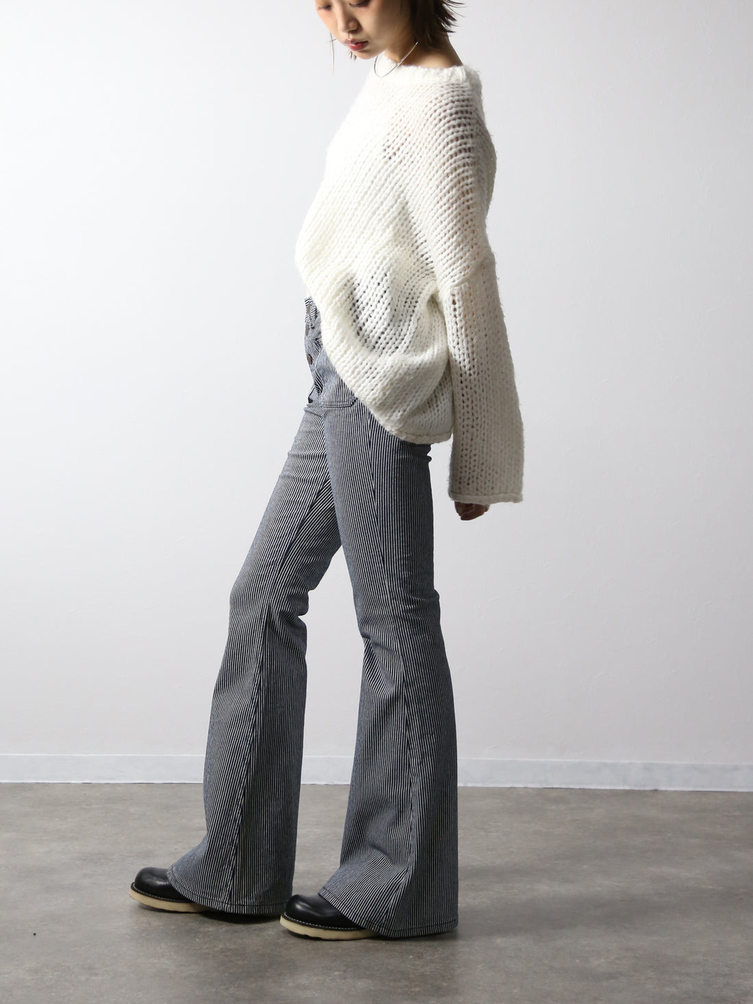 貼りポケヒッコリーベルボトムジーンズ　1970年代復刻  ワンウォッシュカラー/ユニセックス