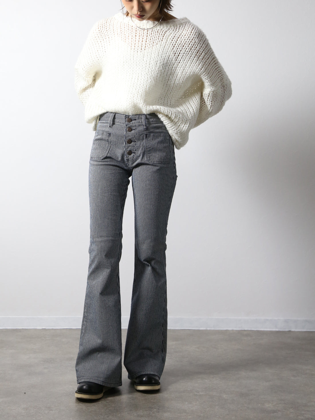 貼りポケヒッコリーベルボトムジーンズ　1970年代復刻  ワンウォッシュカラー/ユニセックス