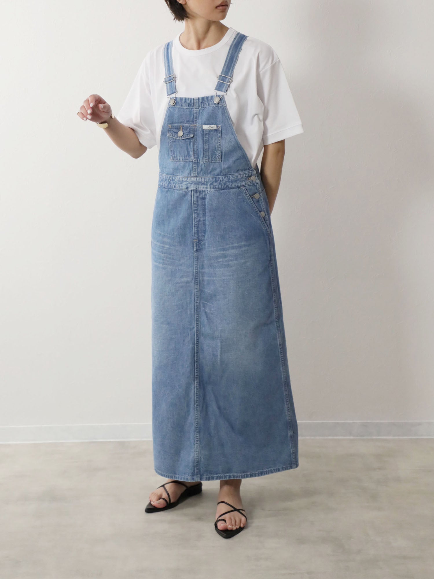 サロペット・オーバーオール・オールインワン Cotton denim work skirt デニムオーバーオールスカート サロペット ブリーチカラー レディス