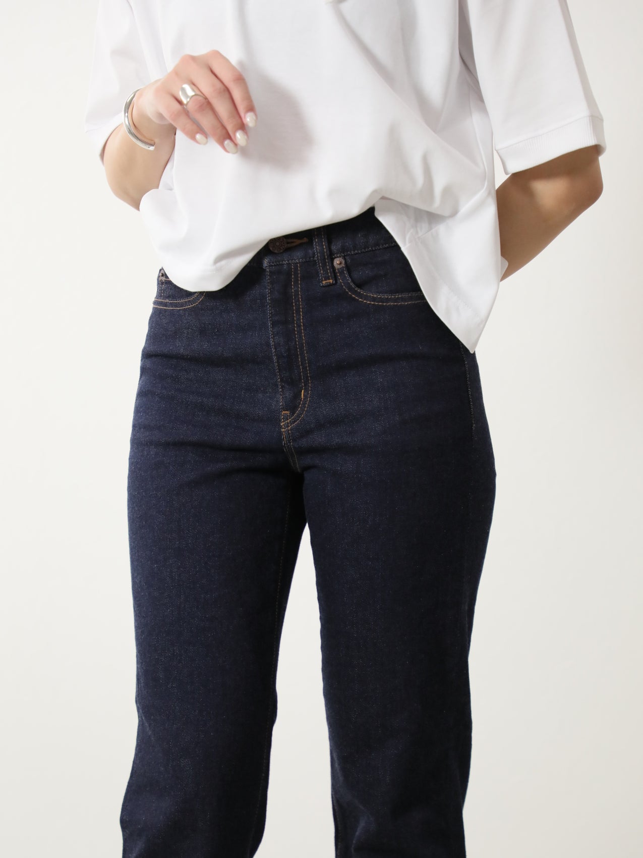 プレミアムジーンズ　ストレッチデニムストレート　ワンウオッシュ/レディス