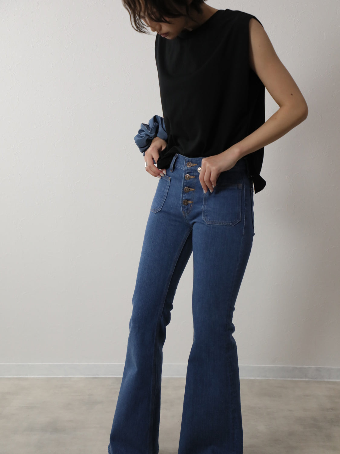 12.5oz 貼りポケベルボトムジーンズ　1970年代復刻  レトロブリーチカラー/ユニセックス