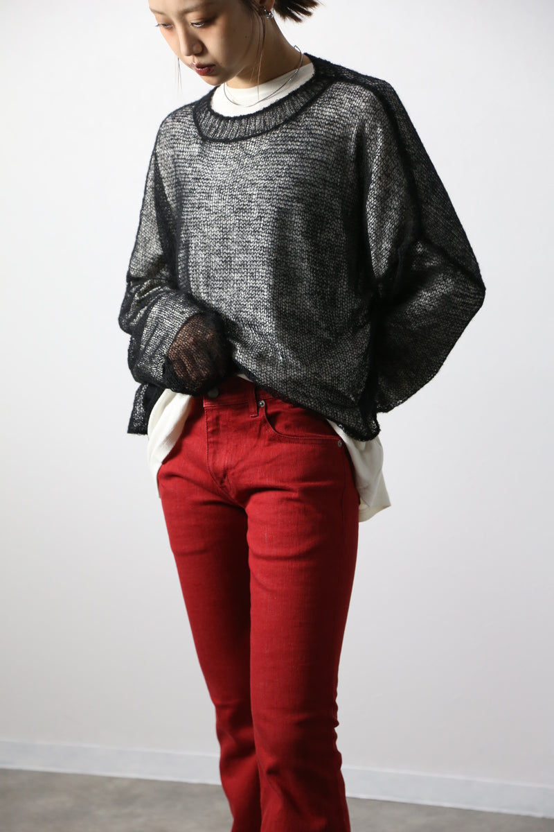 ジンバブエコットン ベルボトムジーンズ　レッドカラーデニム/ユニセックス