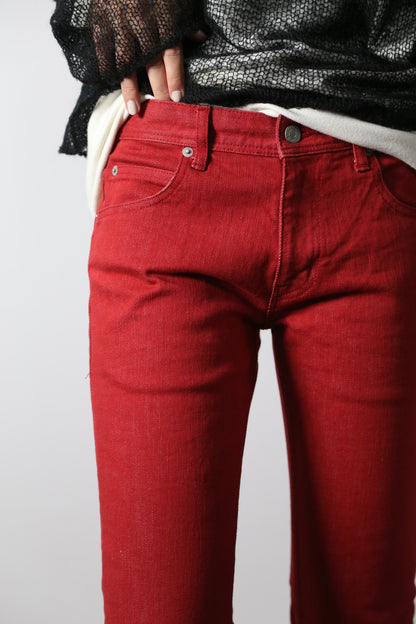 ジンバブエコットン ベルボトムジーンズ　レッドカラーデニム/ユニセックス