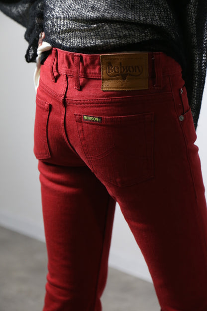 ジンバブエコットン ベルボトムジーンズ　レッドカラーデニム/ユニセックス