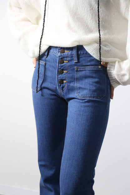 12.5oz 貼りポケベルボトムジーンズ　1970年代復刻  レトロブリーチカラー/ユニセックス