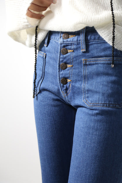 12.5oz 貼りポケベルボトムジーンズ　1970年代復刻  レトロブリーチカラー/ユニセックス