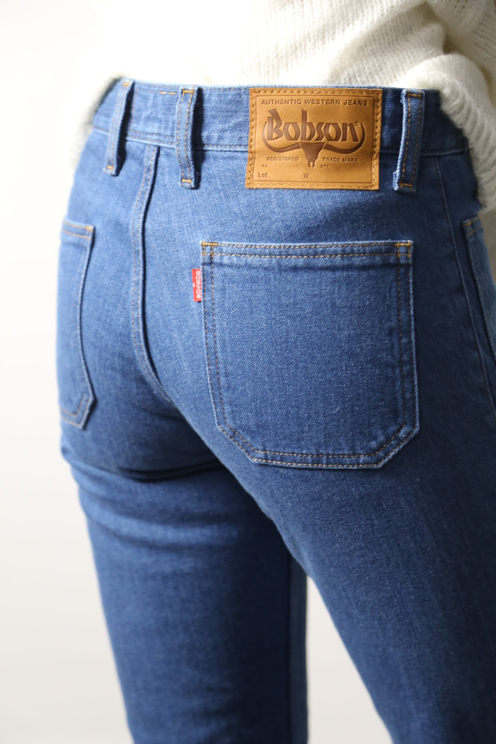 12.5oz 貼りポケベルボトムジーンズ　1970年代復刻  レトロブリーチカラー/ユニセックス