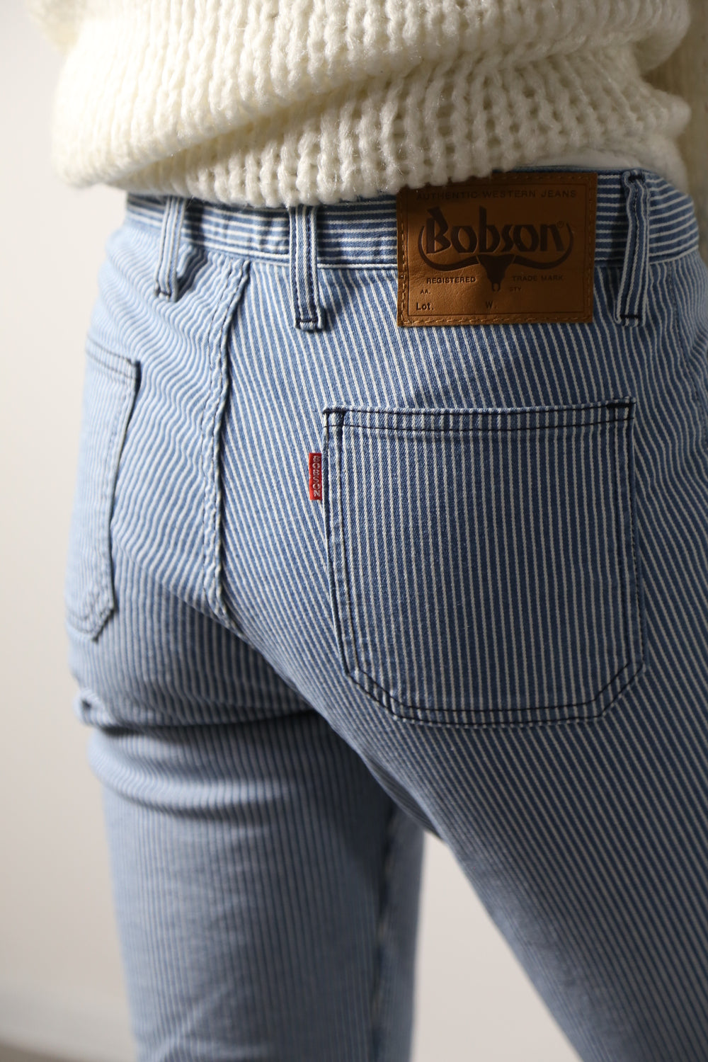 貼りポケヒッコリーベルボトムジーンズ　1970年代復刻  ブリーチカラー/ユニセックス
