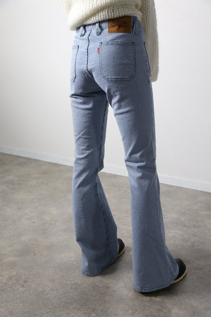 貼りポケヒッコリーベルボトムジーンズ　1970年代復刻  ブリーチカラー/ユニセックス