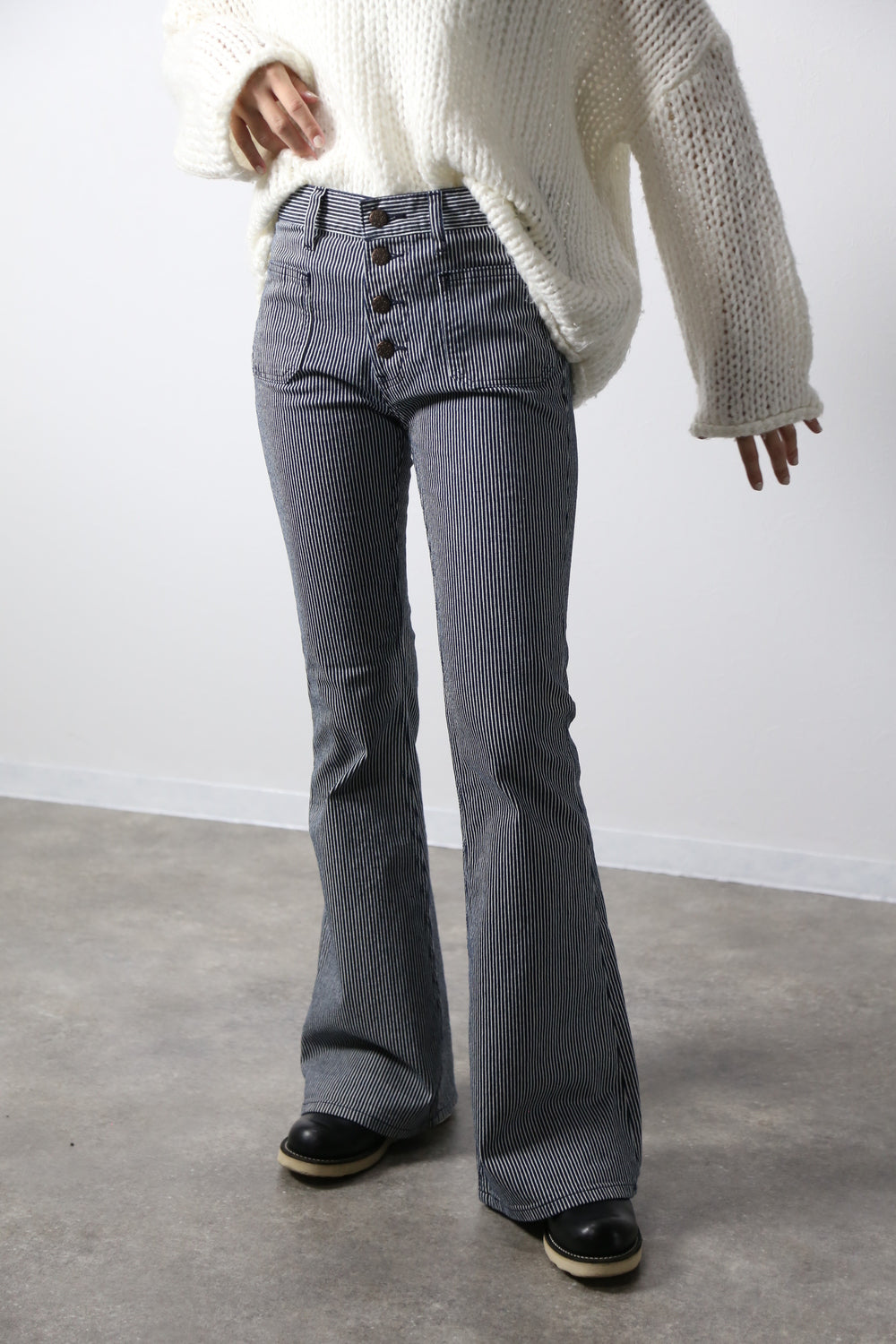 貼りポケヒッコリーベルボトムジーンズ　1970年代復刻  ワンウォッシュカラー/ユニセックス