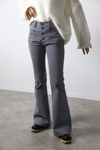 貼りポケヒッコリーベルボトムジーンズ　1970年代復刻  ワンウォッシュカラー/ユニセックス
