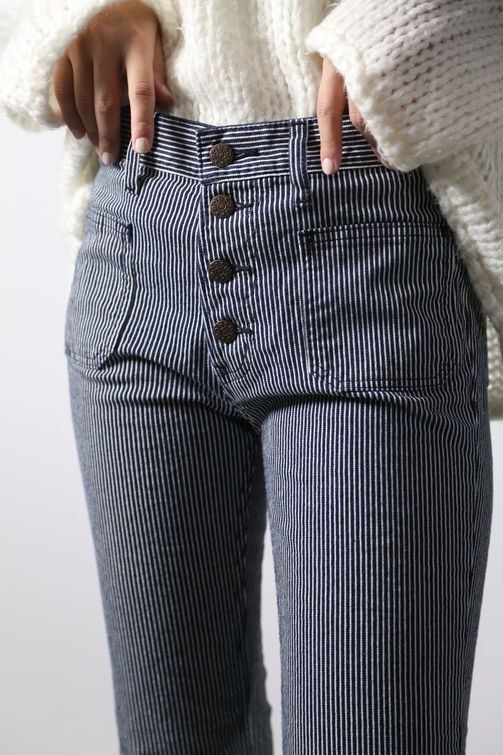 貼りポケヒッコリーベルボトムジーンズ　1970年代復刻  ワンウォッシュカラー/ユニセックス