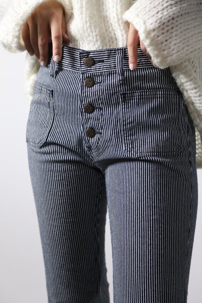 貼りポケヒッコリーベルボトムジーンズ　1970年代復刻  ワンウォッシュカラー/ユニセックス