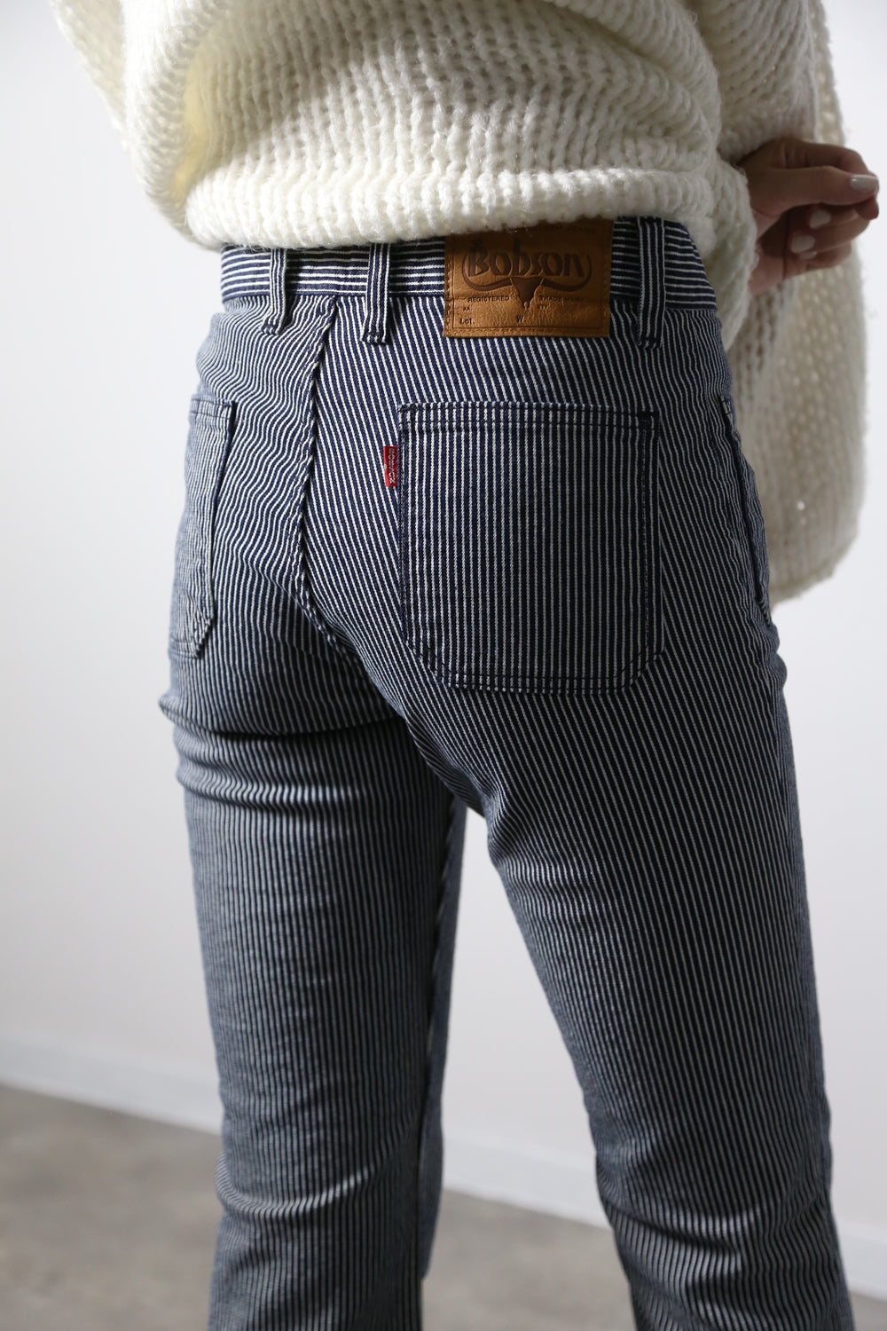 貼りポケヒッコリーベルボトムジーンズ　1970年代復刻  ワンウォッシュカラー/ユニセックス