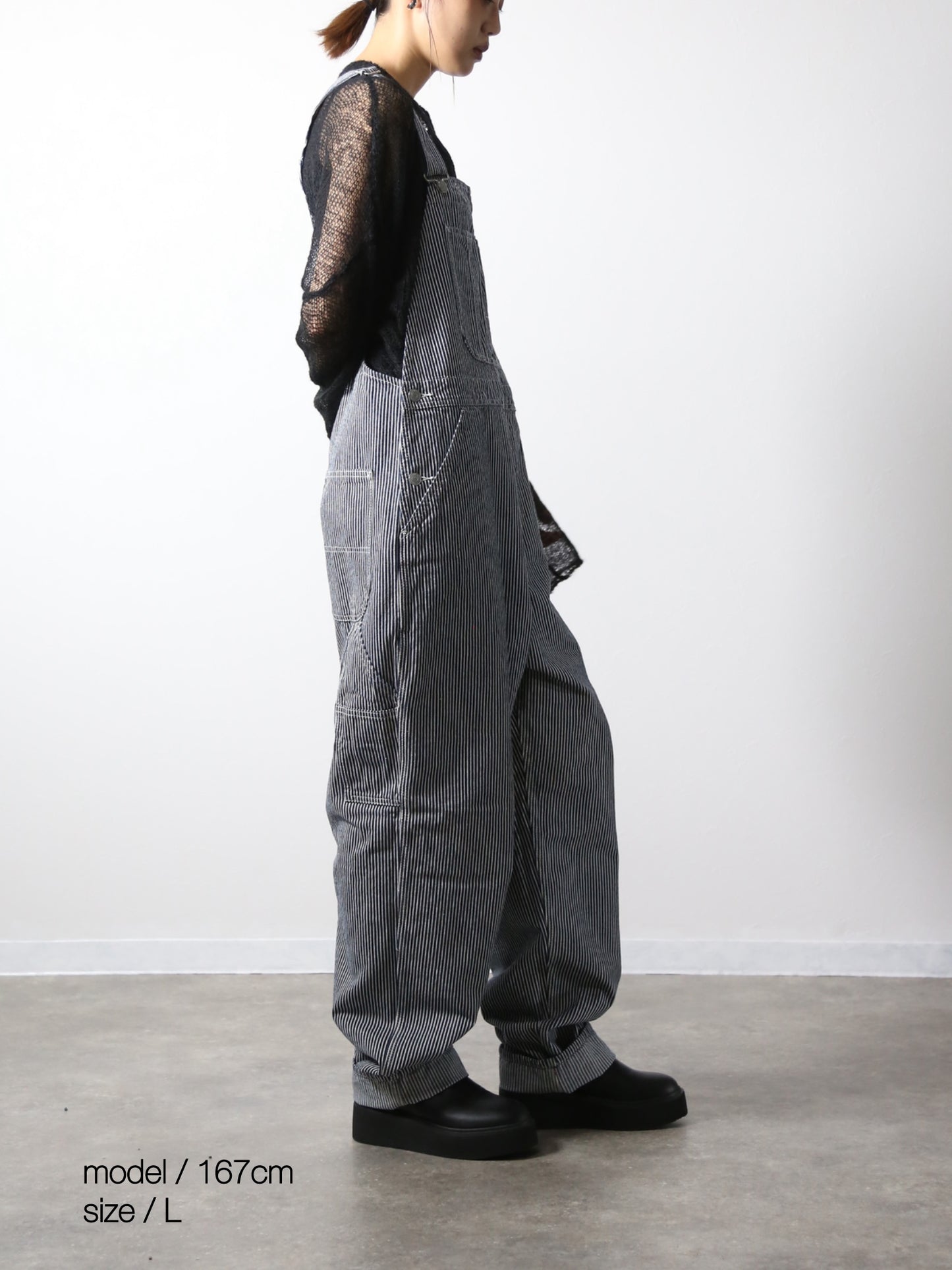 デニムオーバーオール　サロペット　ヒッコリーストライプ　ユニセックス