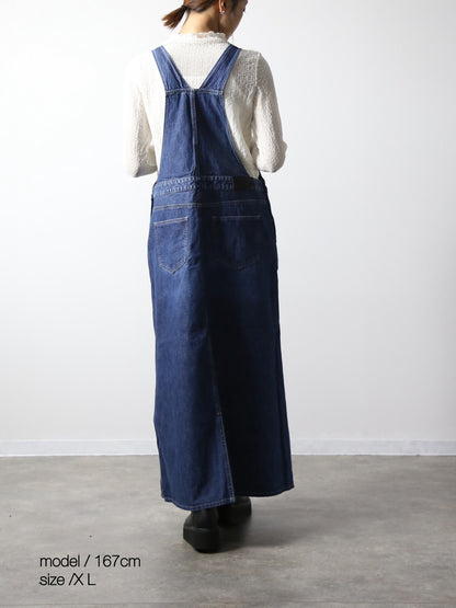 デニムオーバーオールスカート　サロペット　インディゴカラー　レディス