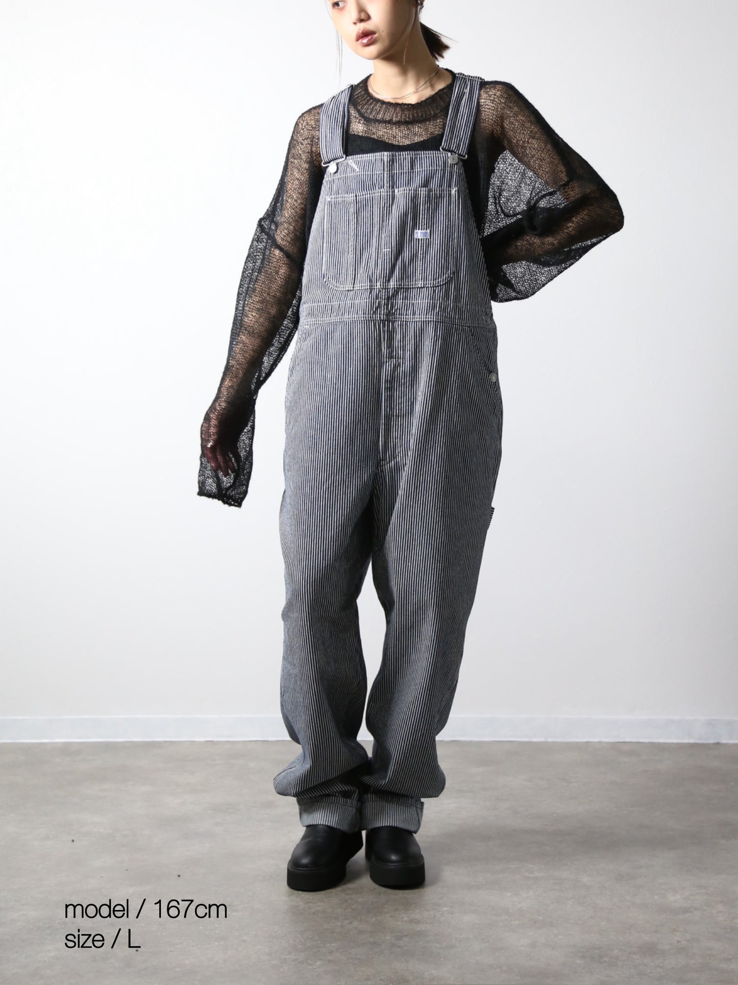 デニムオーバーオール　サロペット　ヒッコリーストライプ　ユニセックス