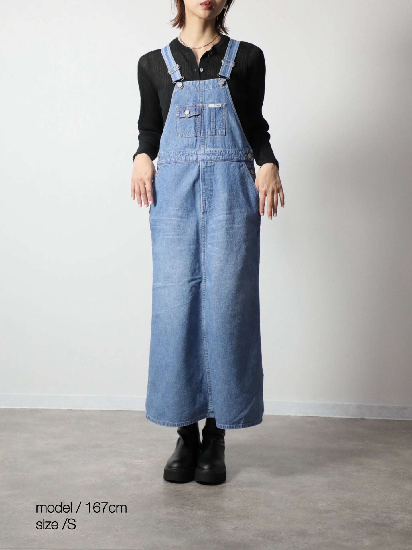 デニムオーバーオールスカート　サロペット　ブリーチカラー　レディス