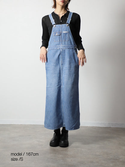 デニムオーバーオールスカート　サロペット　ブリーチカラー　レディス