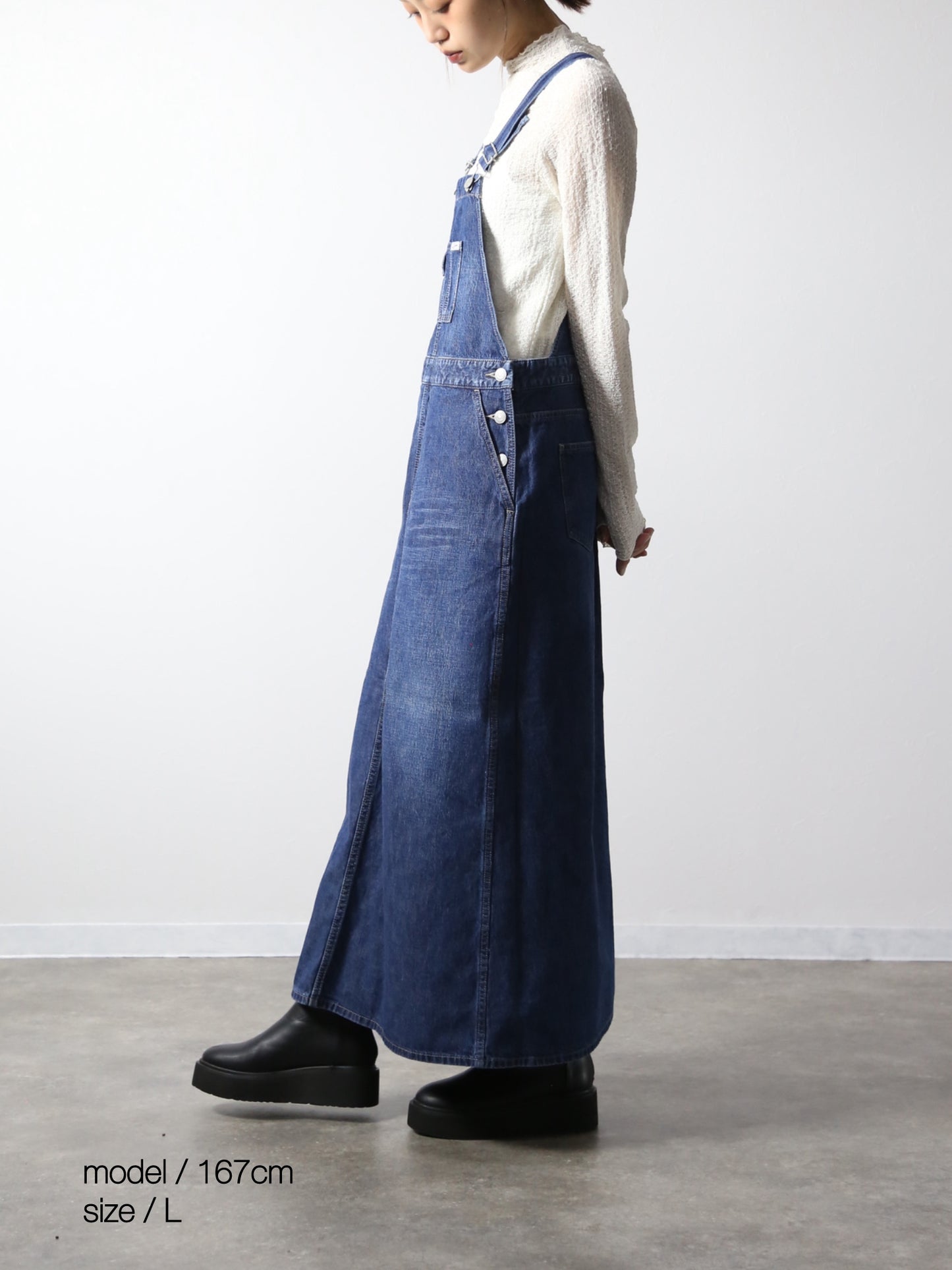 デニムオーバーオールスカート　サロペット　インディゴカラー　レディス