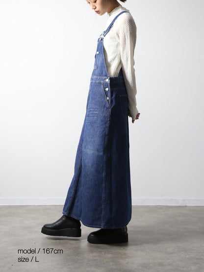 デニムオーバーオールスカート　サロペット　インディゴカラー　レディス